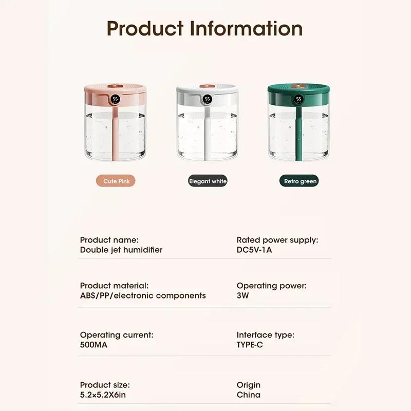 2L Double Spray Large Capacity Humidifier Can Be Fog Night Light Mode Silent Operation Office Bedroom Can Be Added Aromatherapy