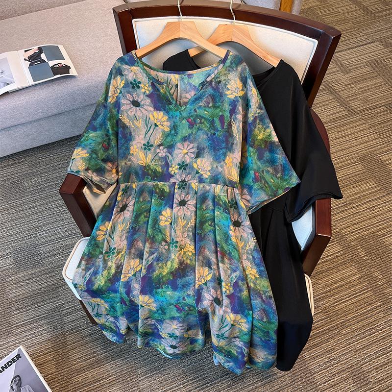

Artistic Retro Plus-Size Short-Sleeve Mid-Length Dress 6XL (suggested weight 220-300 jin)