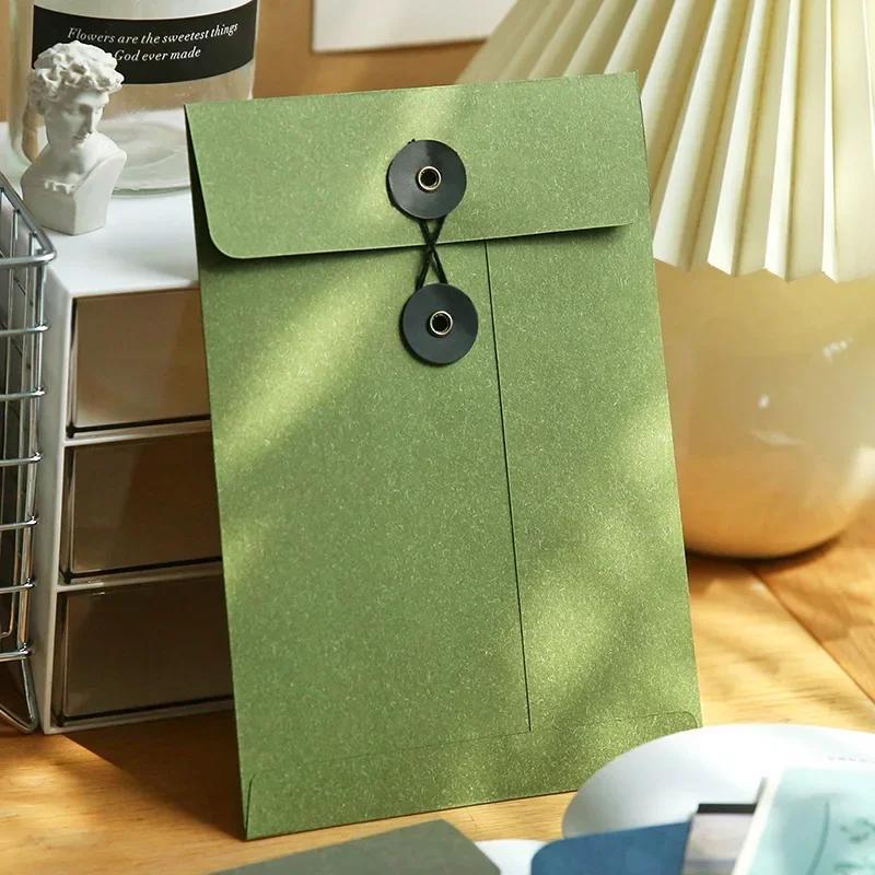 Kraft Paper Envelope Vintage Winding Ticket File Documents Bag with Button String Tie Retro Business Greeting Cards Storage Bag