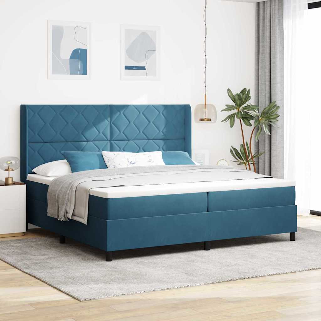 Box Spring Bed with Mattress and Headboard Blue 200 x 200 cm Velvet