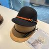 Autumn and Winter Leather Buckle Straps Woolen Equestrian Hat Showing Small Face Elegant Retro Short Brim British Style Simple Versatile Top Hat
