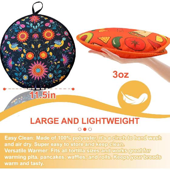 2 PACK Large Tortilla Warmers, Premium ulated Fabric Pouch Keeps Tacos, Naan, Pizza & Flour Tortillas Cozily Warm, Microwavable & Classic, Ideal for