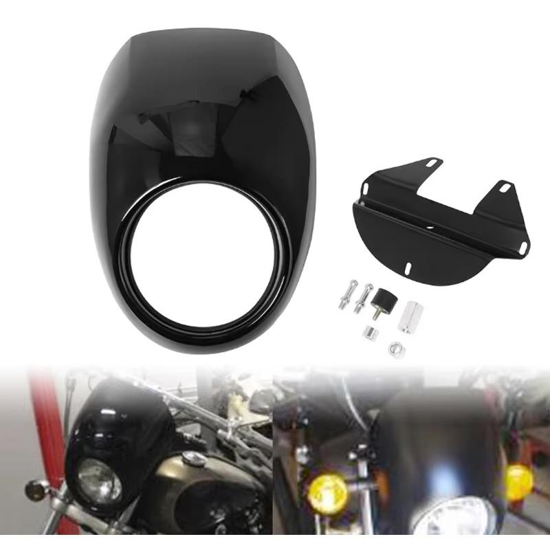 Motorcycle Black Headlight Grill Fairing Cover Abs Plastic Windshield For Harley 883 1200 Front Fork Mount Dyna Sportster