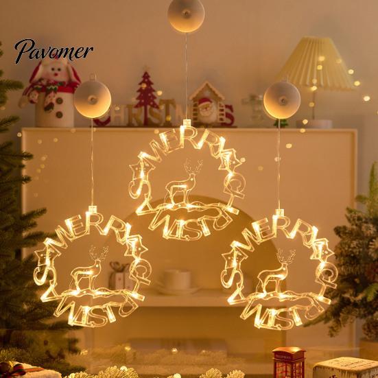 Suspended Starlight Window Accents LED Christmas Star Light, Tree Letter Suction Cup Hanging Lamp Reusable Decoration Set for Glass, Battery Operated