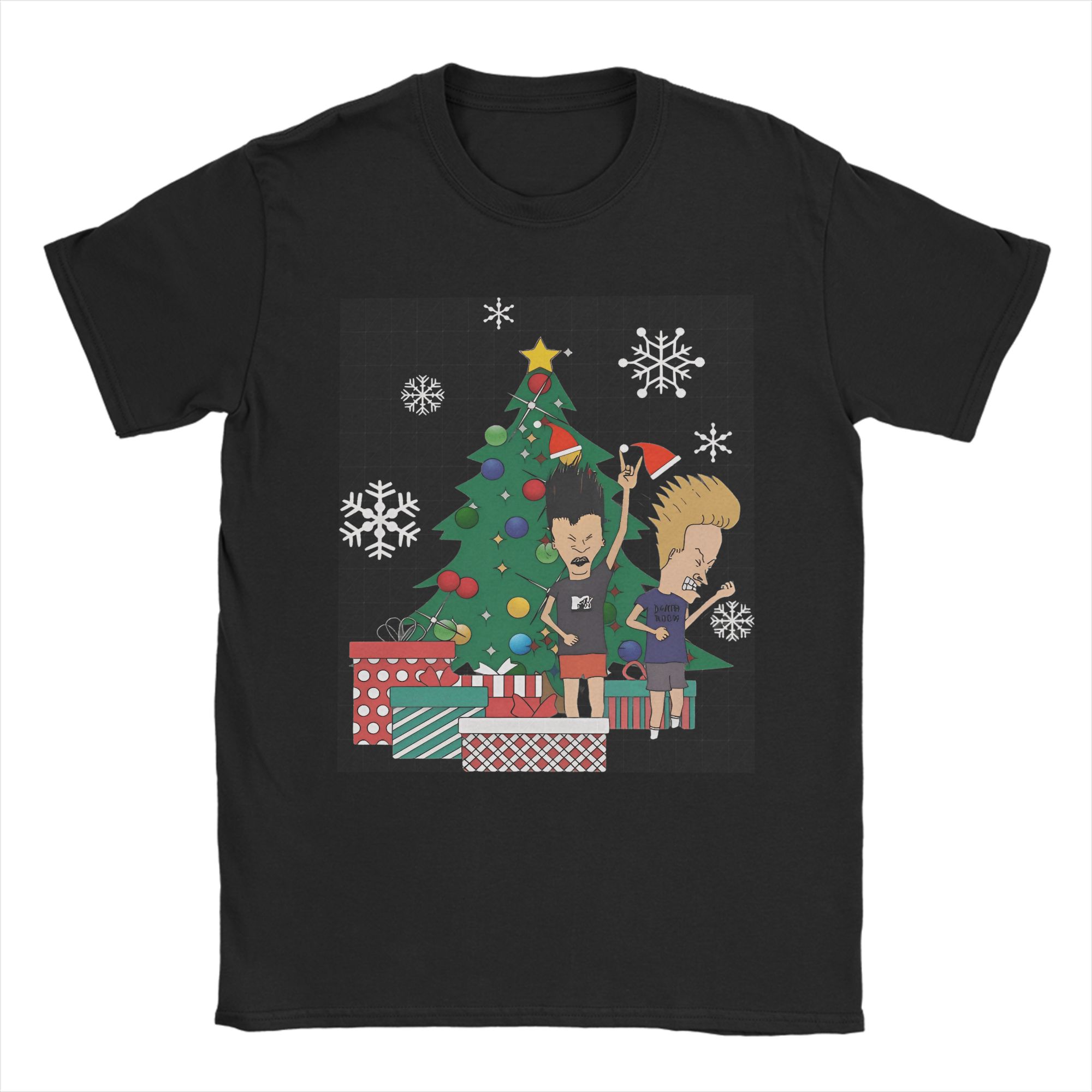 Beavis and ButtHead Christmas Tree Gifts Snowflakes T-shirt XXL