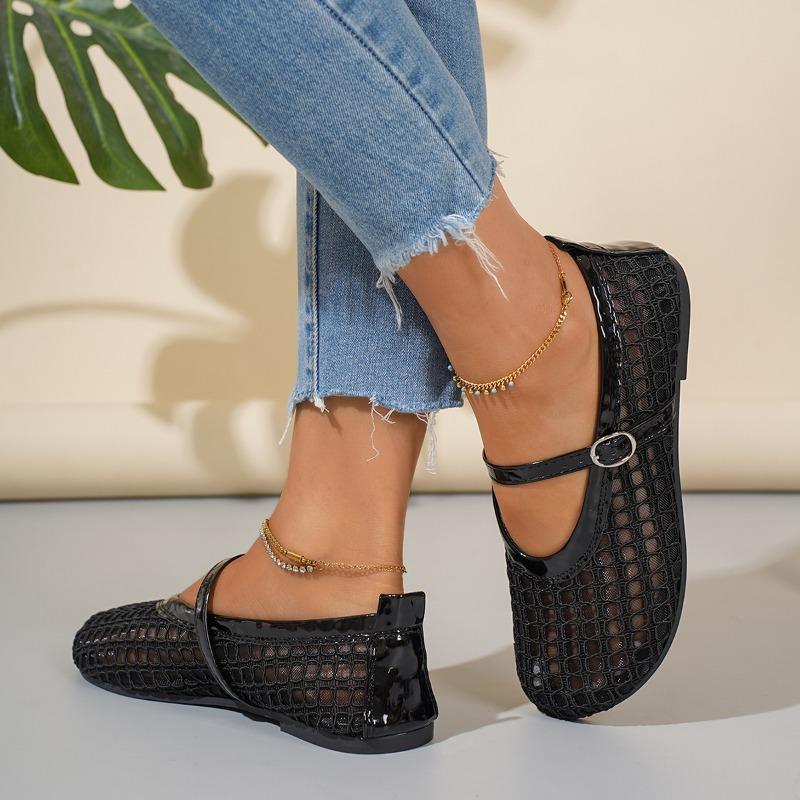 Fashion 2025 New Fairy Style Mary Jane Sandals for Women 2025 New Summer Mesh Hollow Leisure Woven Fishing Net Soft Sole Shoes