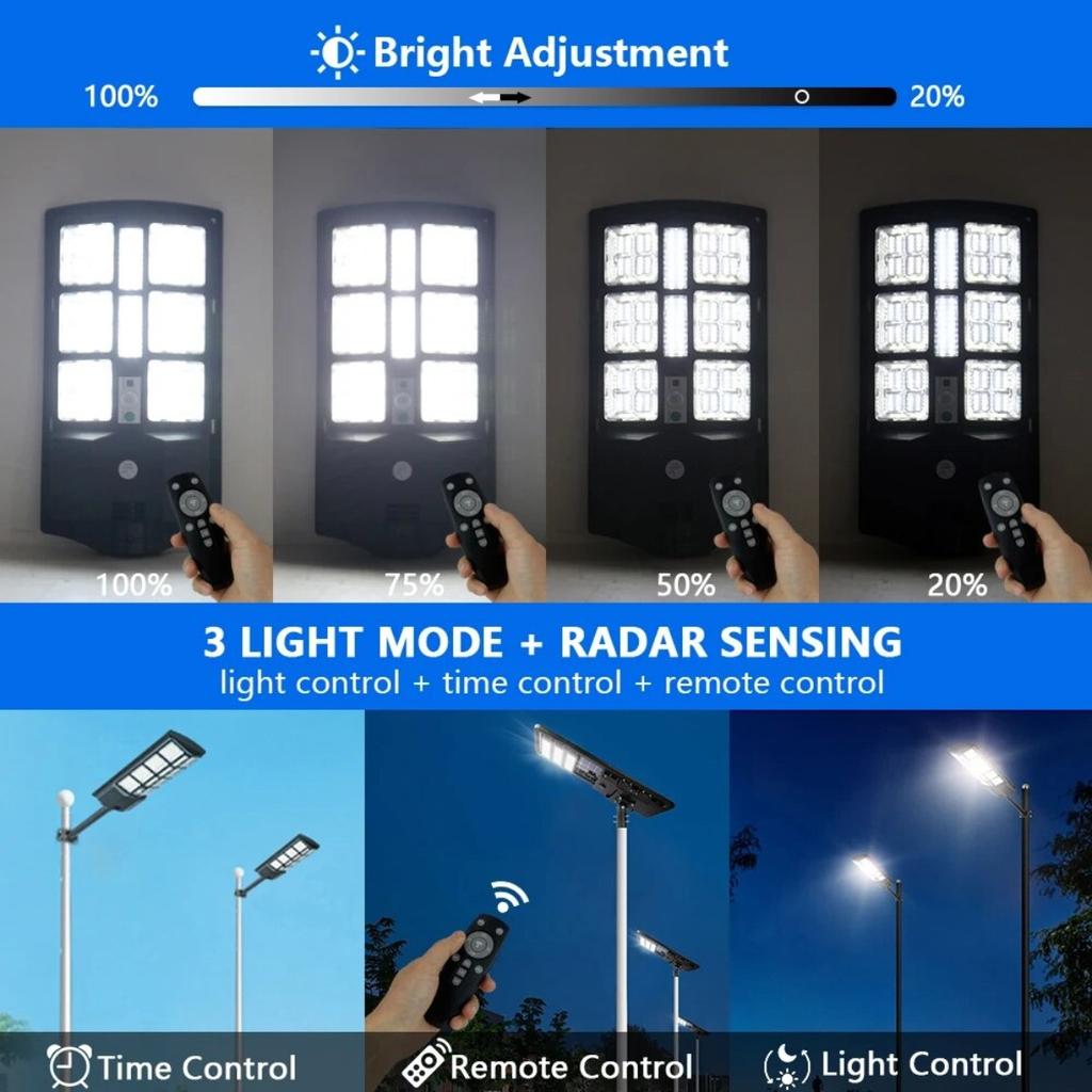 Modern Solar Powered Motion Sensor Street Light Outdoor IP65 Waterproof Floodlight with Remote Control for Garden Yard Garage Parking Lot