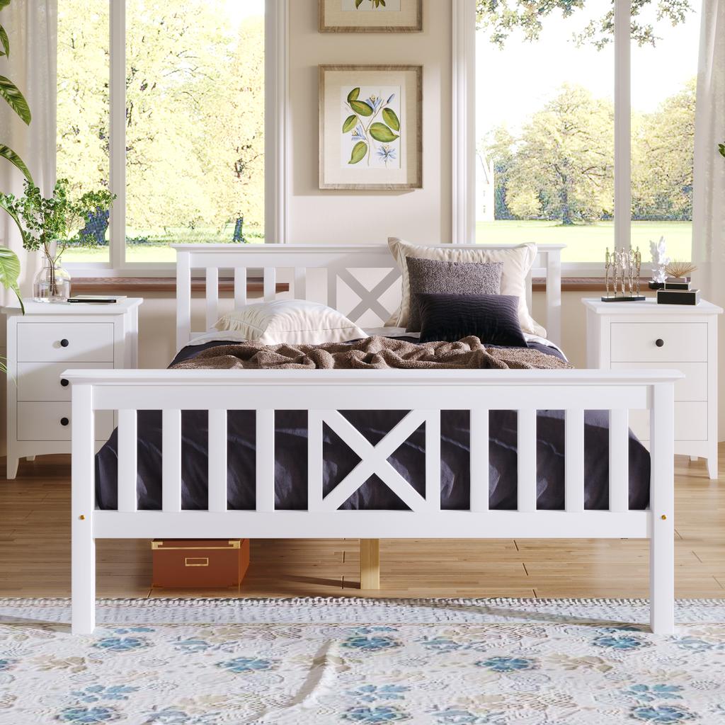 Holzbett Doppelbett aus Bettgestell mit Lattenrost Holzbett mit Kopfteil - 140 x 200 cm Massivholz Kinderbett Jugendbett Kiefer Massiv Weiß