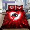 River Plate FC Red Background Vertical Black Stripe Shield Crest Bedding Set Argentine Soccer Duvet Cover Football Fan Bedroom Home Decor Bedding