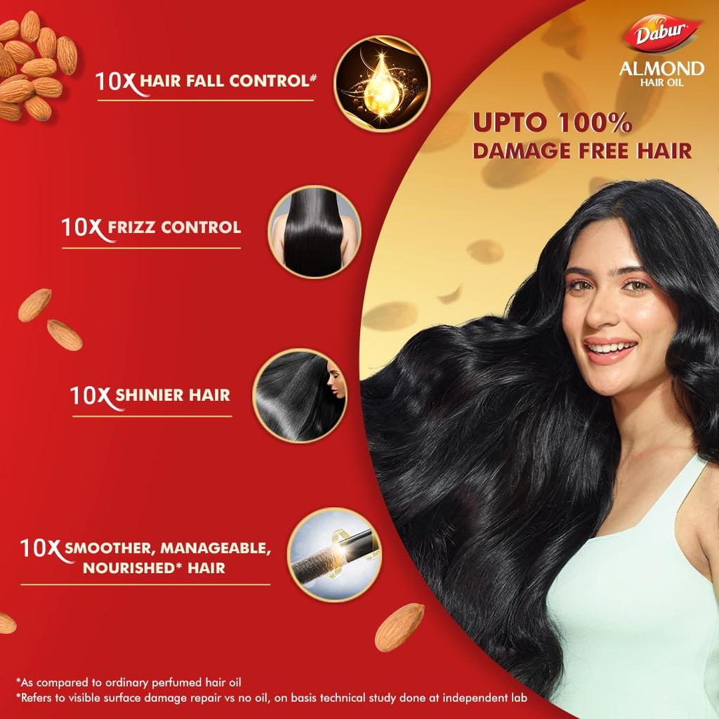 Dabur Almond Hair Oil Pack Of 2 | 500ml Each | With Vitamin E, Keratin & Soya Protein | Non Sticky Formula For Smooth, Soft