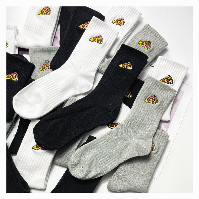 Japanese Version Of Trendy Brand Cartoon Pizza Burger Embroidered Socks Retro Outer Wear Sports Mid-Tube Cotton Socks
