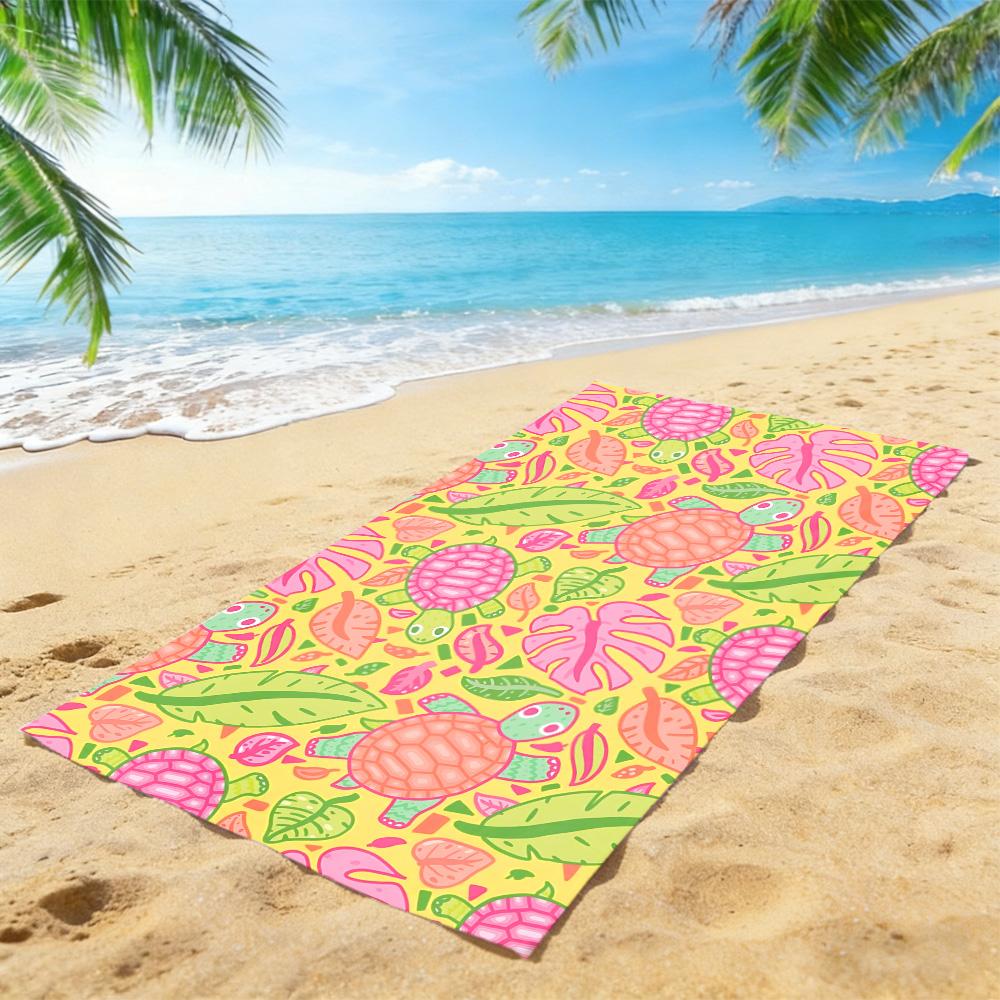 Tropical Turtle Beach Towel – Soft Absorbent Microfiber with Pink & Orange Turtle Print for Summer