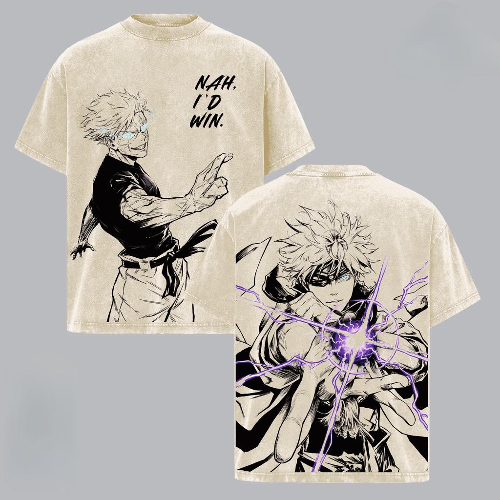 Gojo Satoru Jujutsu Kaisen Printed T-shirt Anime Vintage Washed Tshirt Short Sleeve Cotton Soft Tees Tops Men's Unisex Clothing