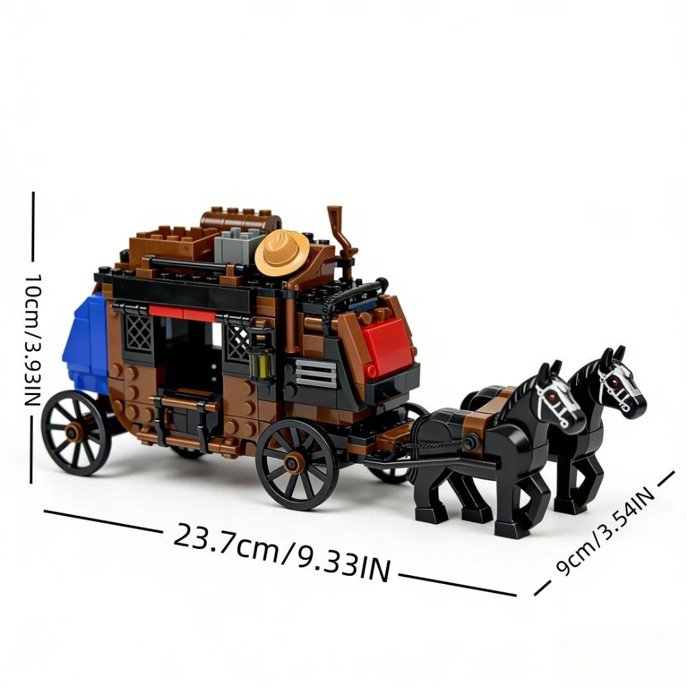 MOC building block assembly toy set, Western Post Office carriage, carriage town model, DIY building block toys, boys and girls