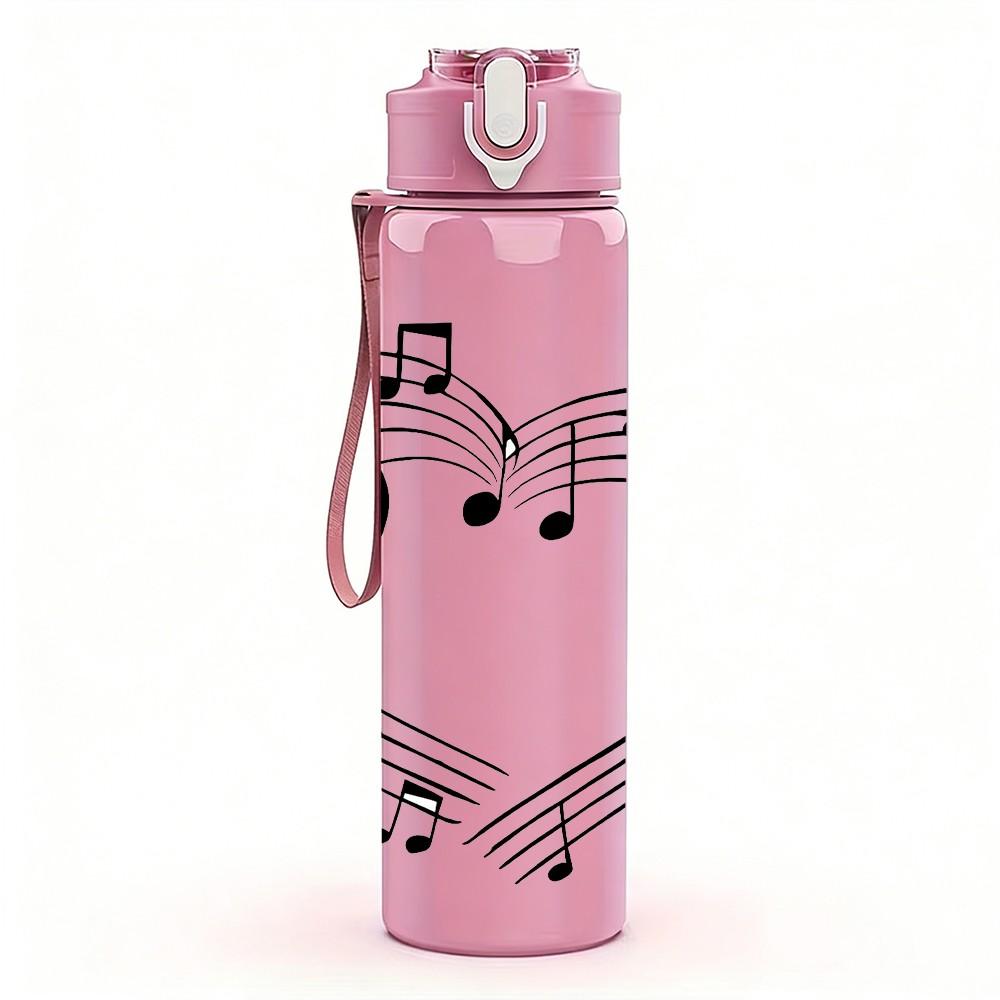 1PC Music Note Treble Clef Heart Print 750ml Color Plastic Sports Water Bottle Leakproof Flip Straw Lid Suitable for Sports Office Home Use
