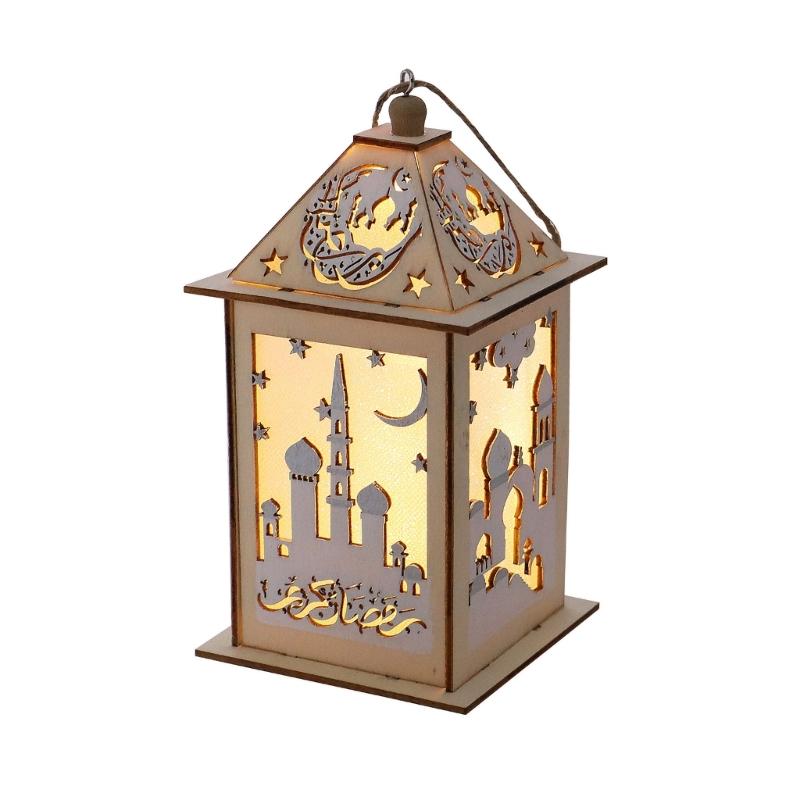 Eid Dřevěná Větrná Světelná Lucerna Dekorativní Měsíc Hvězdy Krajinné Světlo Ozdoba pro Festival Vnitřní Restaurace Jídelna 55KF