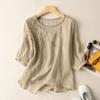 Embroidered Small Shirt Women's Summer Large Loose Literary and Artistic Vintage Round Neck Pullover Short Sleeve T-shirt