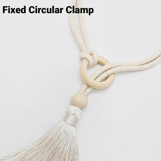 Wooden Ring Tassels Curtain Tieback, Adjustable Window Curtain Holders Ties Backs, No Drill Drape Curtain Holdbacks for Home Bedroom Decor