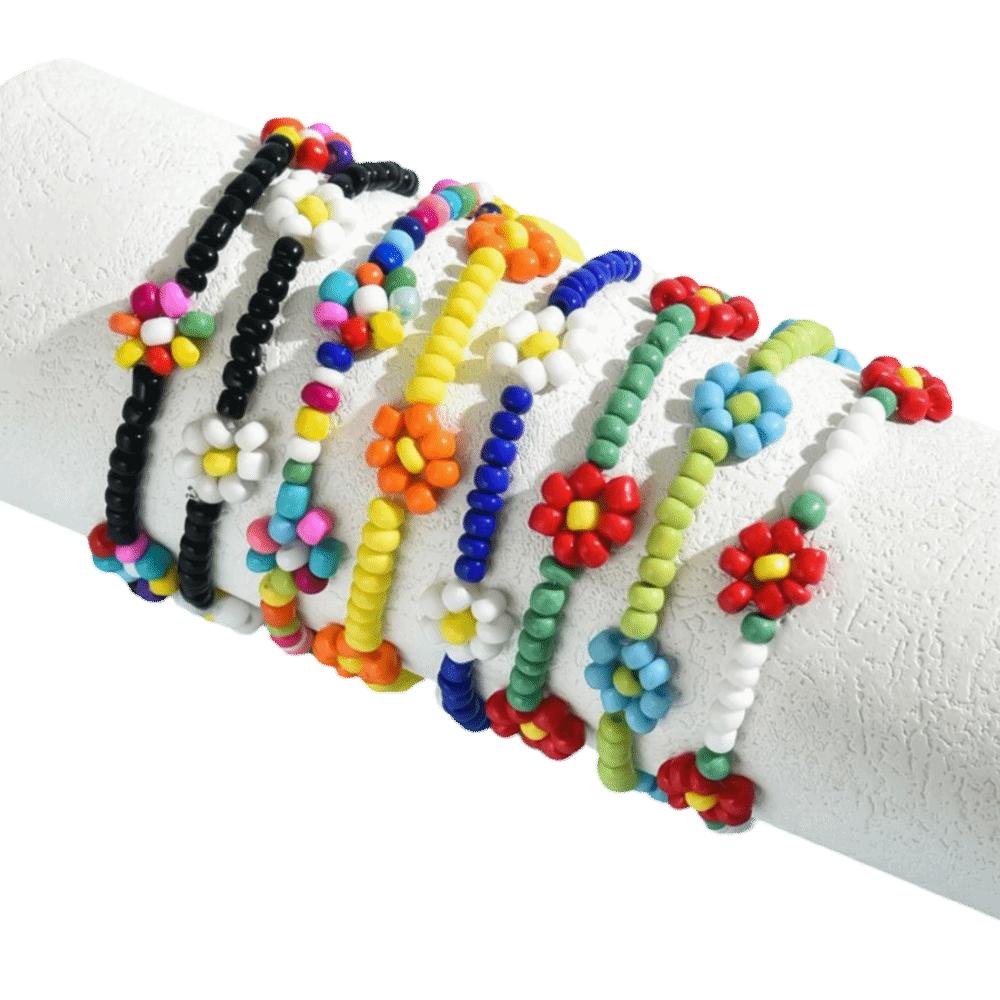 8pcs Handmade Elastic Beaded Bracelet Bohemia Charms Bracelet Set  Women