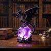 Dark Atmosphere Night Light Gothic Dragon Light, Resin Statue with Purple Glowing Crystal Fantasy Collection Item Sphere, Table Lamp for Halloween