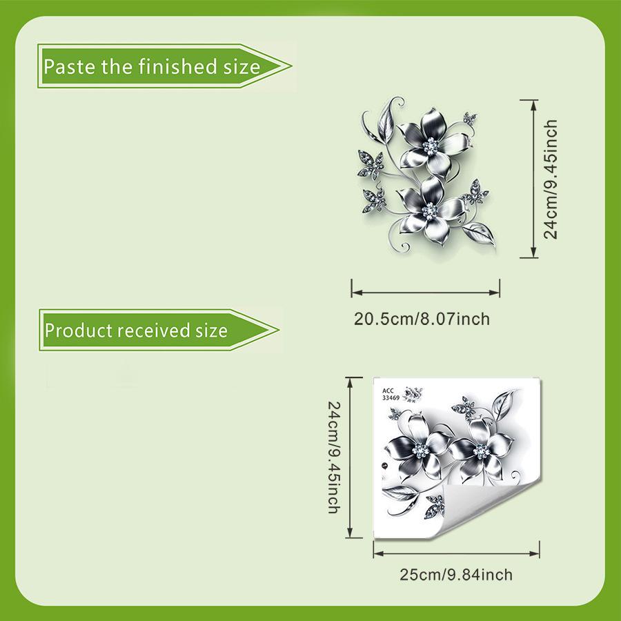 Self-adhesive Waterproof Toilet Stickers Light Luxury Silver Grey Flowers Butterflies for Bathroom Toilet Tank Home Decor 24x25cm серебряный