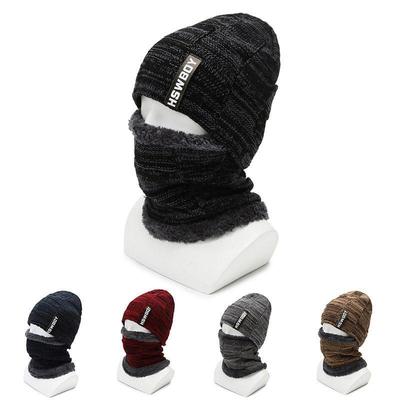 Men's Winter Wool Hat and Scarf Set with Ear and Neck Protection.
