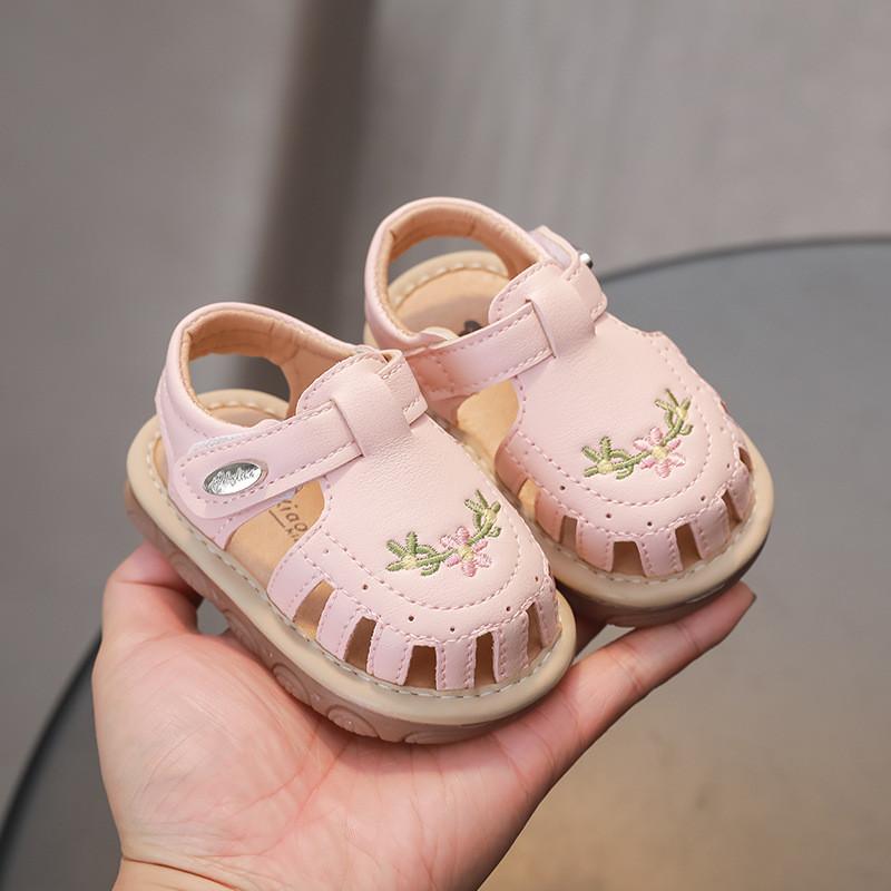 Infant Toddler Embroidered Summer Sandals With Velcro Closure For Baby Girls Length11cm розовый