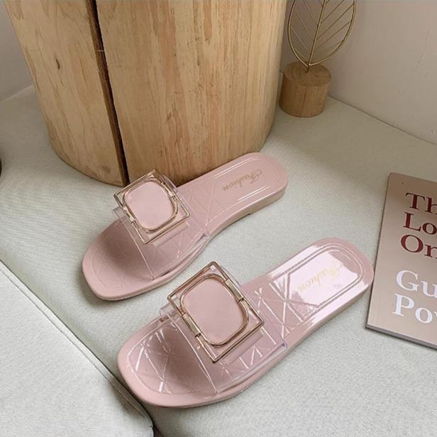 2025 Nauji madingi šlepetės moterims vasarai lauko dėvėjimui, kvadratinė sagtis, permatomos, kasdienės, studentų šlepetės