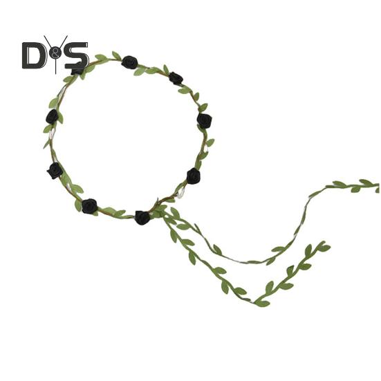 

Разноцветная корона из роз для женщин, цветочный богемный головной убор, повязка на голову в виде венка из фей с зелеными листьями для свадебной вечеринки, фотосъемки на отдыхе чёрный