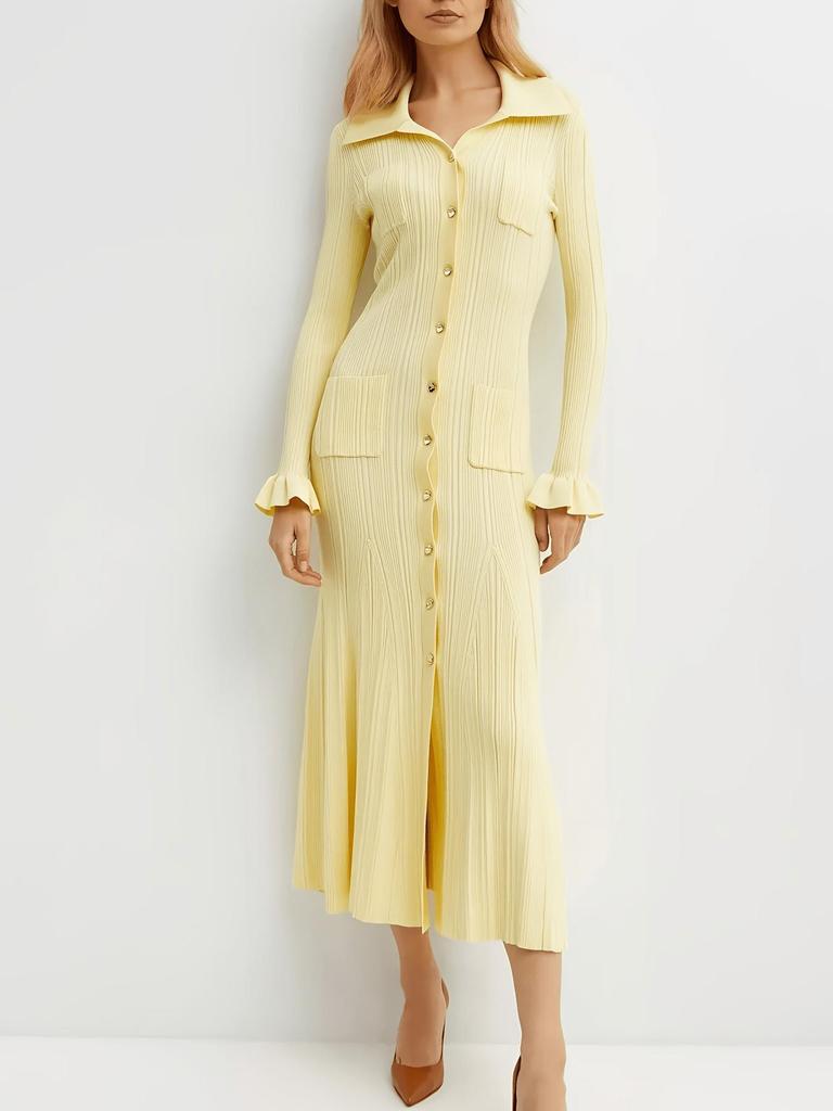 Europäisches & Amerikanisches Slim Fit Strickkleid mit Revers - Elegant einfarbig für Herbst/Winter