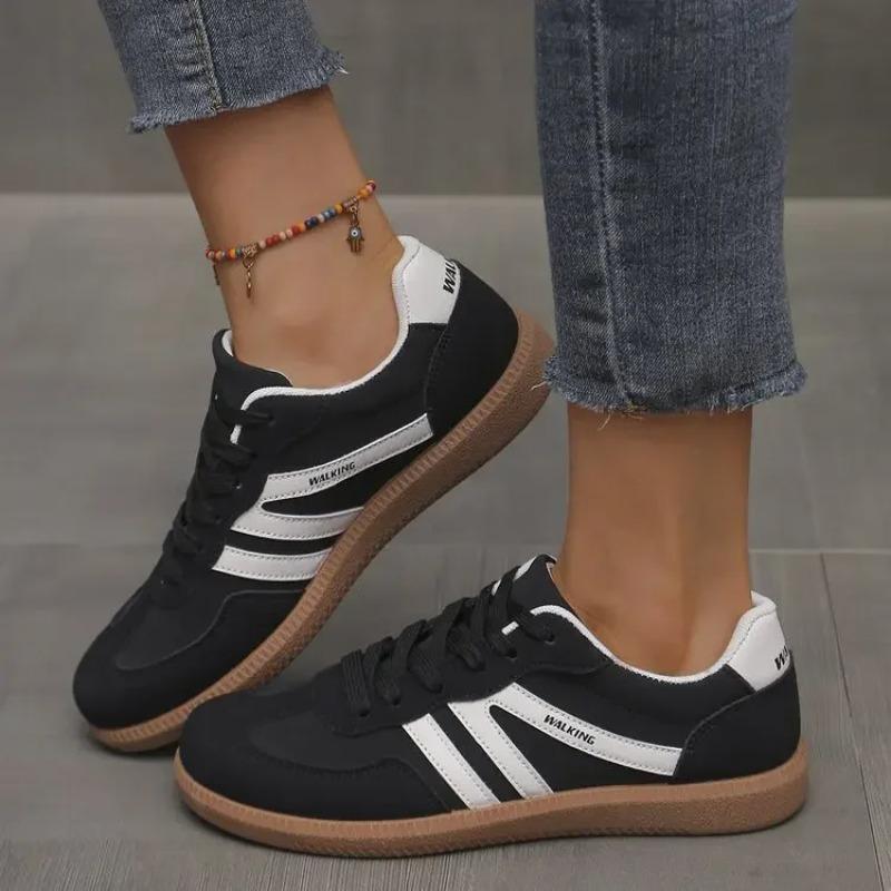 Fashion Large Size Ladies Sport Shoes Retro Color Block Flat Bottom Single Shoes Comfortable Casual Footwear for Women Trendy Design