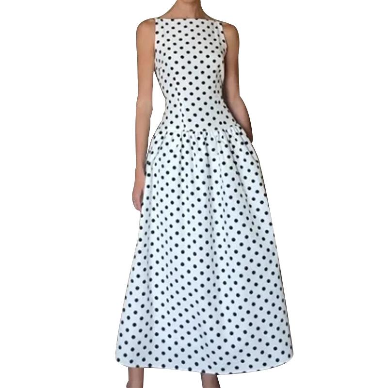 European and American women's clothing, new spring models, French elegant temperament polka dot thin waist dress