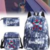 Adorable Stitch Print School Backpack Set Breathable Waterproof Oxford Fabric For Kids
