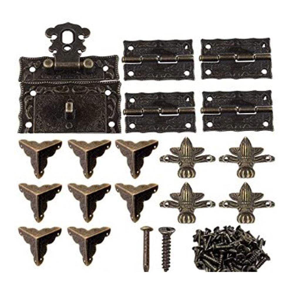 Parts Cabinet Hinges With Screws Zinc Alloy 17Pcs/Set Bronze Cabinet Hinges Hardware Jewelry Wooden Box Latch Hasp