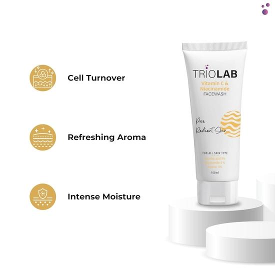 TRIOLAB Vitamin C & Niacinemide Face Wash for Men and Women | Hydrating Vitamin C Facewash for Radiant Skin , 100ml