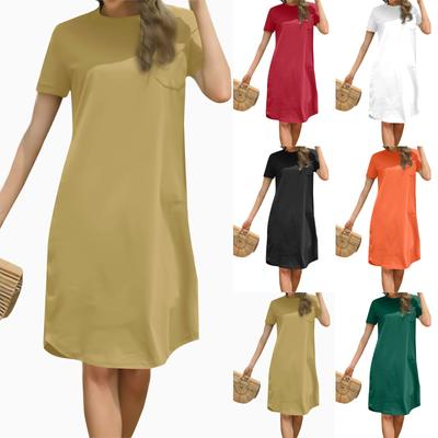 Dame Mote Rund Hals Casual Løse Kortermede Kjoler