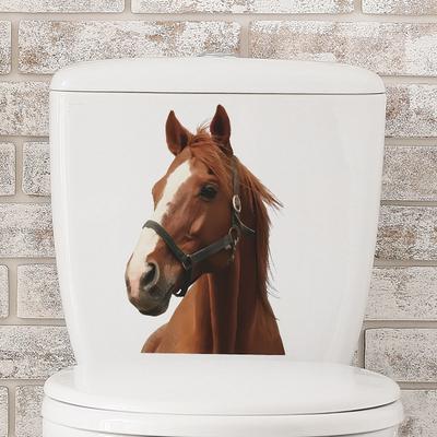 Niedliche Tier Wandaufkleber Pferd WC Aufkleber Badezimmer Deko Selbstklebende Vinyl Aufkleber für Zuhause Kinderzimmer Kinderzimmer Abnehmbar Abziehen und Aufkleben