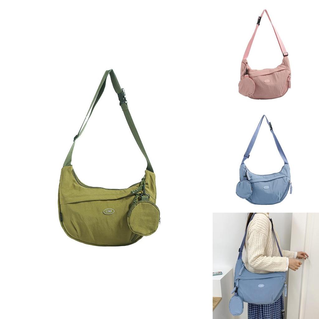 Minimalist Nylon Solid Color Dumpling Bag With Internal Pouch For School And Work