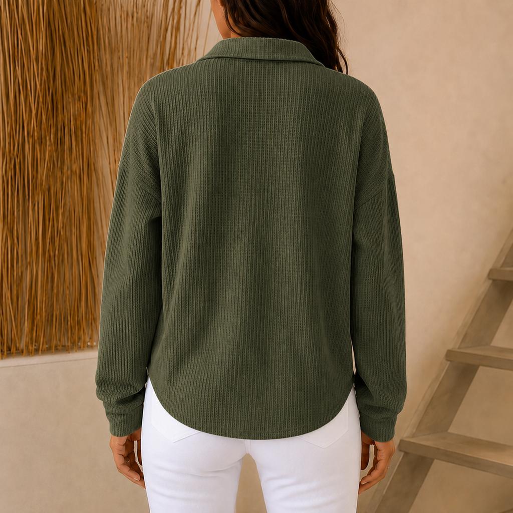 Women's Casual Long Sleeve Knit Zip Front Collar Loose Fit Jacket