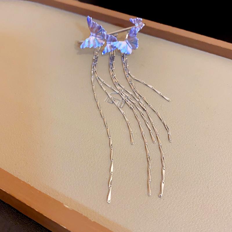 Korean ins style butterfly fringed ear clip earrings niche versatile earbone clip without earholes light luxury high-end earrings