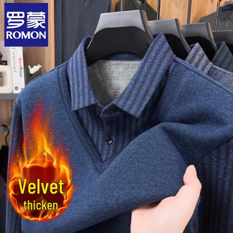 ROMON Men's Faux-Layer Wool-Blend Thermal Knit Sweater