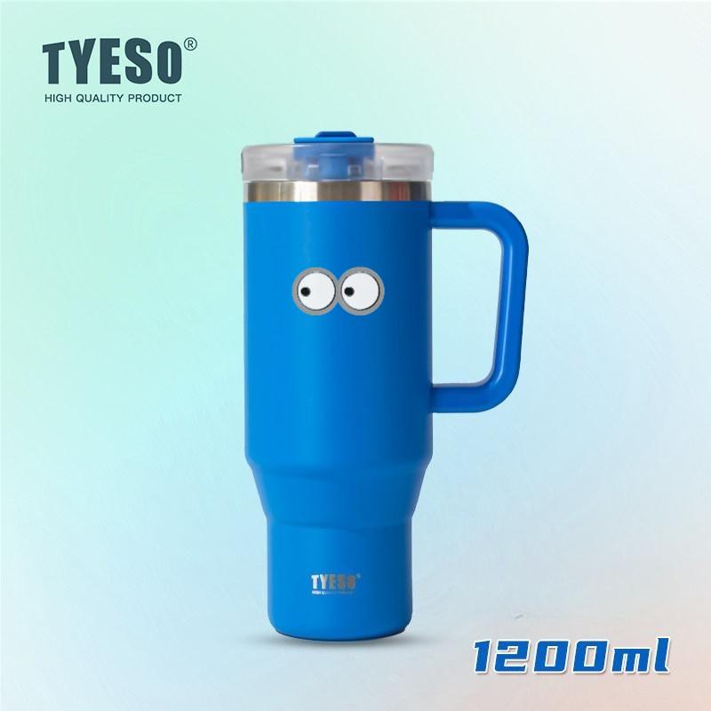 1200ml Tyeso Vacuum With Handle Bottle Stainless Steel Car Mug Straw Thermal Iced Travel Cup Tumbler Hot Cold Water Cup with Eye Sticker