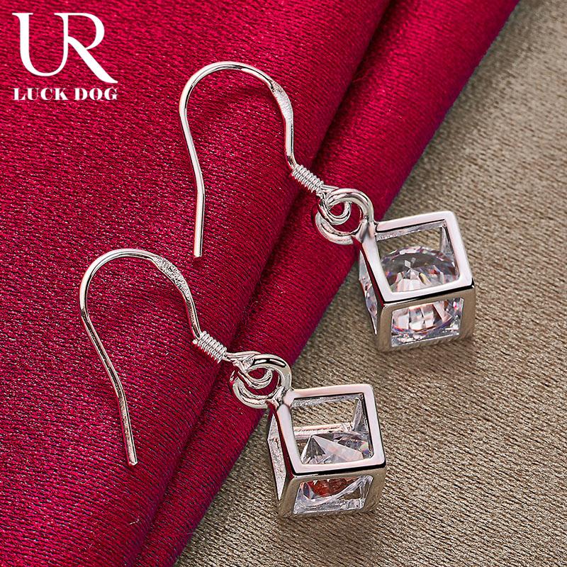 925 Sterling Silver Square AAA Zircon Piercing Earrings Fashionable Wedding Jewelry