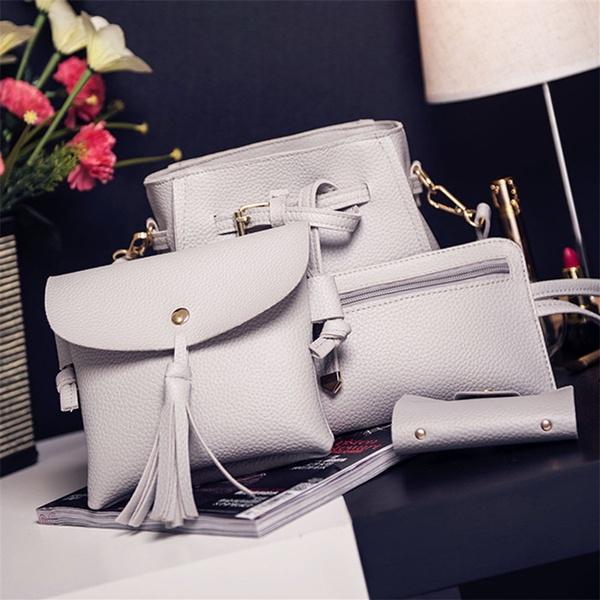 Sophisticated Women's 4pcs Handbag Set With Timeless Design And Solid Colors