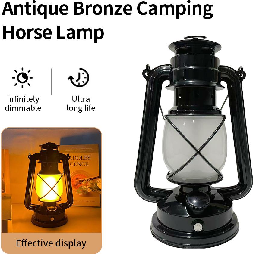 USB Rechargeable Retro LED Camping Light Hanging Tent Light Portable Horse Lantern Outdoor Kerosene 3 Lighting Modes Lighting