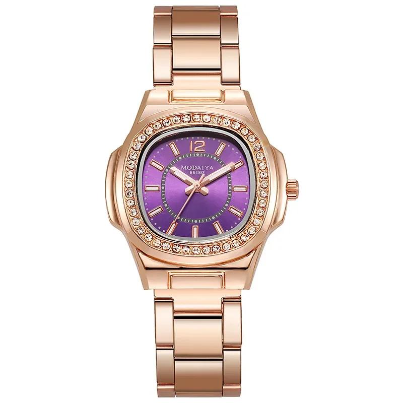 Luxury Ladies Digital Diamond Studded Quartz Watch Fashion  New Rose Gold Stainless Steel Strap Women's Dress Clock Watches