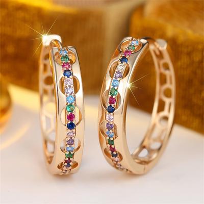 Boucles d'Oreilles Créoles Rondes Creuses en Zircon Arc-en-ciel Vintage pour Femmes Boucle d'Oreille Miniature Dorée Tendance Ancienne Bijoux de Mariage Cadeau