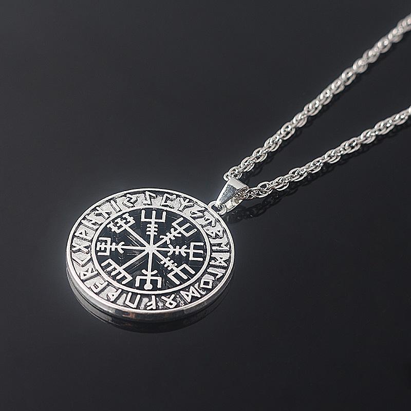 Norse Viking Odin's Runes Necklace Vegvisir Symbol Compass Pendant Vintage Necklaces for Women Men Jewelry