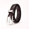 New Women's Retro Black Cowhide Leather Belt with Silver Buckle and Minimalist Design