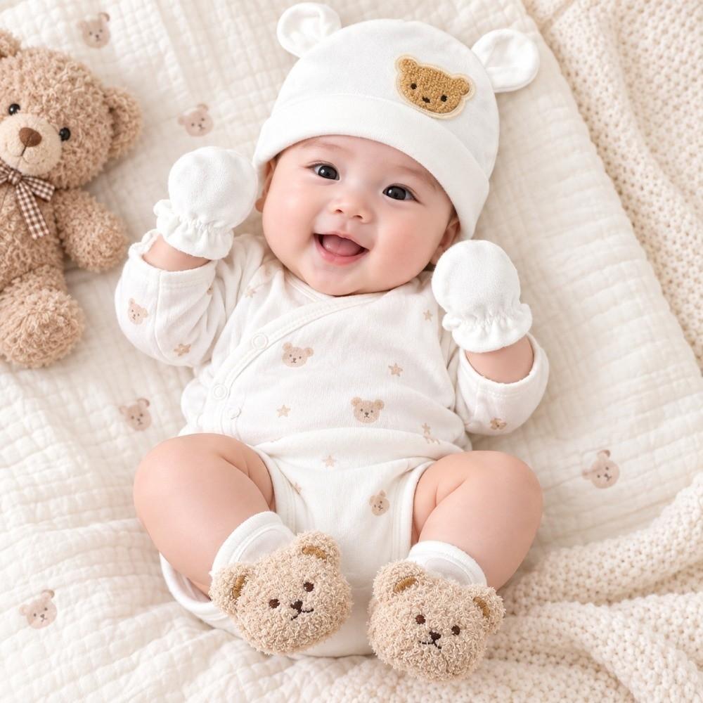 Elastic Baby Hat Gloves Socks Set Warm Infant Mittens Soft Newborn Hat Unisex